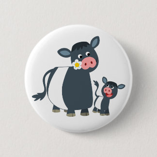 Cute Cartoon Belted Galloway Cow and Calf 6 Cm Round Badge