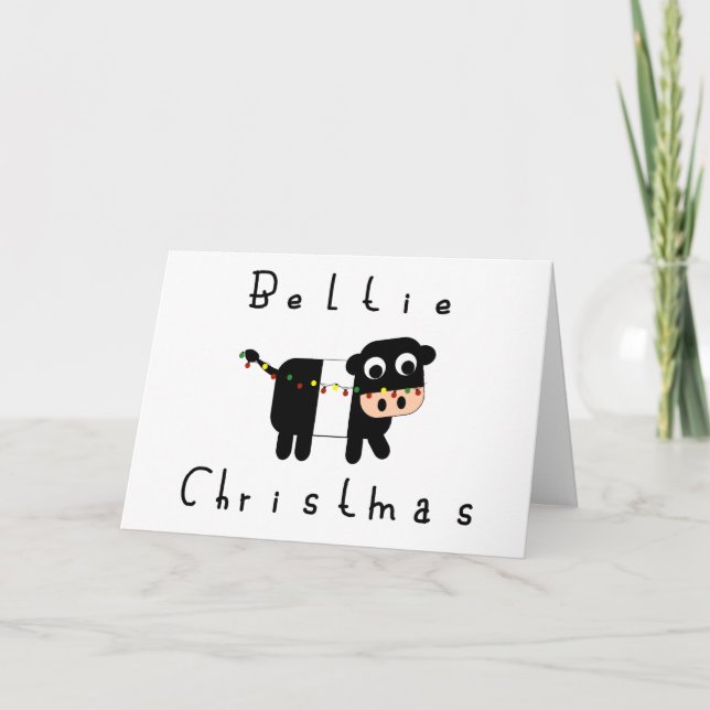 Cute Cartoon Beltie Christmas Belted Galloway Cow Card (Front)