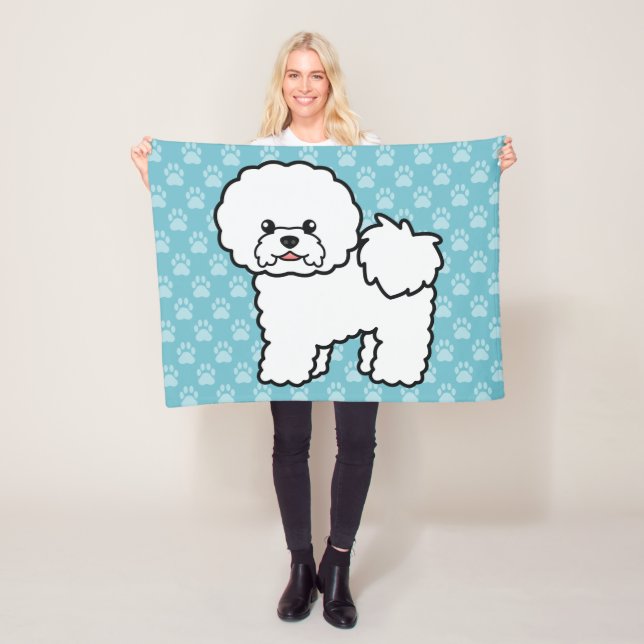 Cute Cartoon Bichon Frise Dog Fleece Blanket (In Situ)