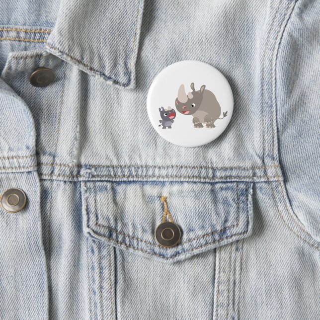 Cute Cartoon Big Rhino and Baby Rhino 6 Cm Round Badge (In Situ)