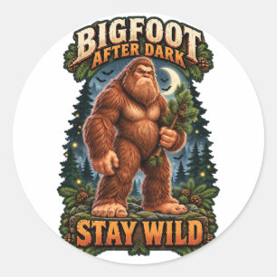 Cute Cartoon Bigfoot with Pine Branch Classic Round Sticker
