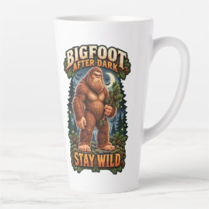Cute Cartoon Bigfoot with Pine Branch Latte Mug