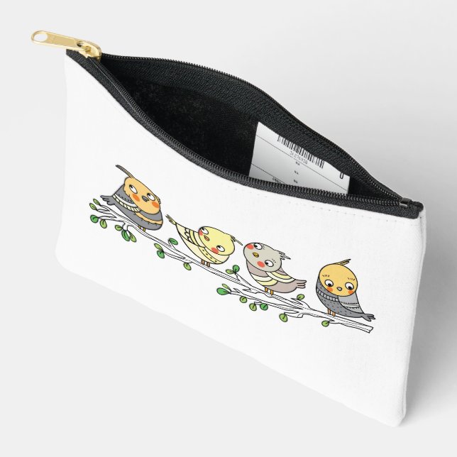 Cute Cartoon Birds bag, Adorable Bird Illustration Accessory Pouch (Open)