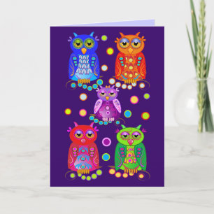 Cute Cartoon Birthday card with Owls