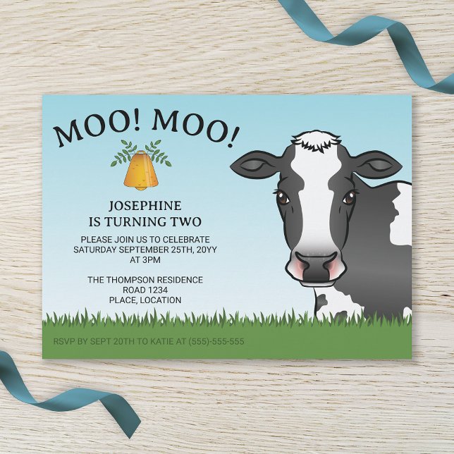 Cute Cartoon Black And White Cow Kid's Birthday Invitation (Creator Uploaded)