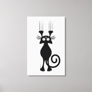 Cute Cartoon Black Cat Scratching Canvas Print