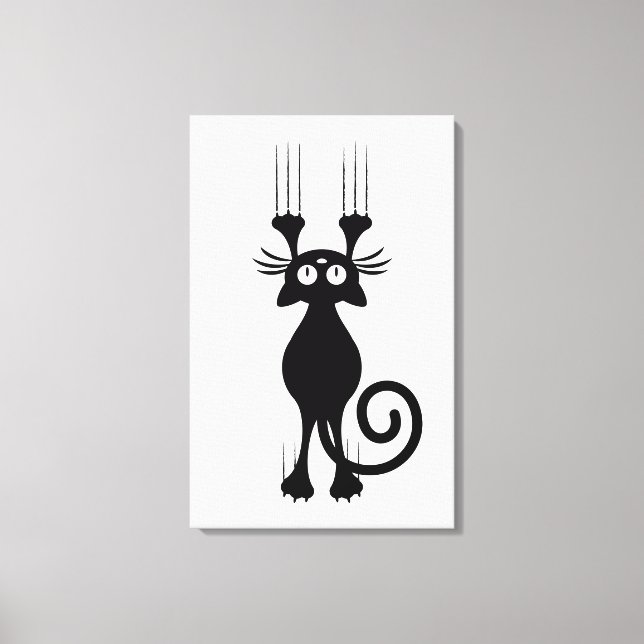 Cute Cartoon Black Cat Scratching Canvas Print (Front)