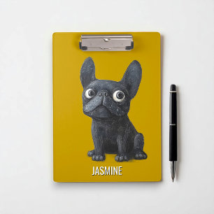 Cute Cartoon Black Frenchie Dog Mustard Yellow  Clipboard