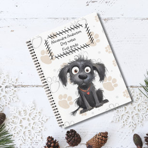 Cute Cartoon Black puppy on paw background Notebook