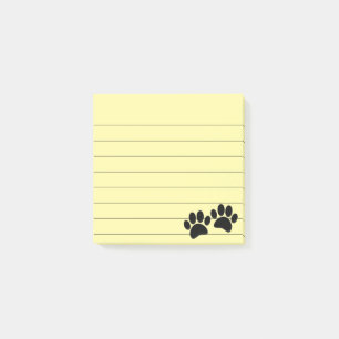 Cute Cartoon Black Puppy Paw Prints Lined 3x3 Post-it Notes