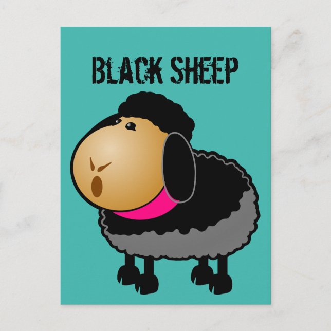 Cute Cartoon Black Sheep Drawing Postcard (Front)