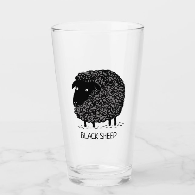 Cute Cartoon Black Sheep with Custom Text Glass (Front)