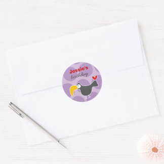 Cute Cartoon Black Toucan Fun Kid's Birthday Party Classic Round Sticker