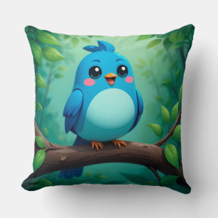 Cute Cartoon Blue Bird for Kids & Cosy Decor Cushion