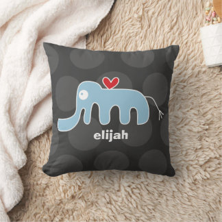Cute Cartoon Blue Elephant Love Fun Dots Boy Kids Cushion