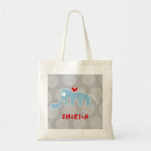 Cute Cartoon Blue Elephant Love Fun Dots Boy Kids Tote Bag