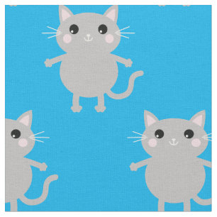 Cute Cartoon Blue Grey Cats Baby Nursery Kids Room Fabric