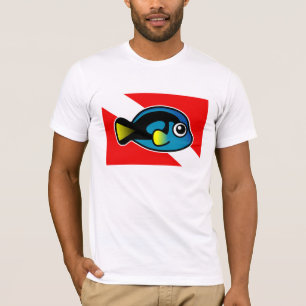 Cute Cartoon Blue Tang Dive Flag T-Shirt