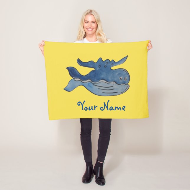 Cute Cartoon Blue Whale Fleece Blanket (In Situ)