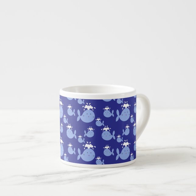 Cute Cartoon Blue Whale Pattern Espresso Cup (Front Right)
