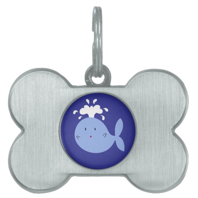 Cute Cartoon Blue Whale Pet ID Tag (Front)