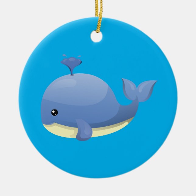 Cute Cartoon Blue Whale Spouting Water Ceramic Tree Decoration (Front)