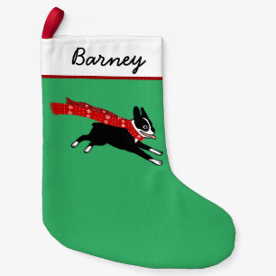 Cute Cartoon Boston Terrier Happy Dog Holiday Xmas Small Christmas Stocking