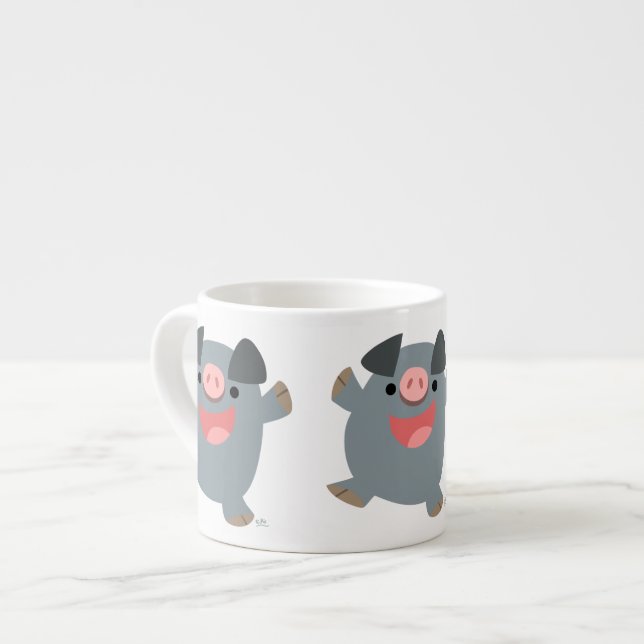 Cute Cartoon Bouncy Pig Espresso Mug (Front Left)