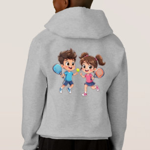 Cute Cartoon Boy and Girl Playing Padel Tennis – F