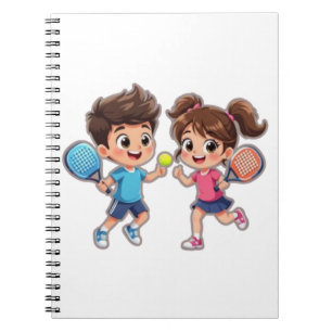Cute Cartoon Boy and Girl Playing Padel Tennis – F Notebook