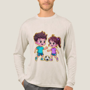 Cute Cartoon Boy and Girl Playing Soccer Together  Tri-Blend Shirt