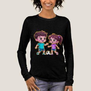 Cute Cartoon Boy and Girl Playing Soccer Together  Tri-Blend Shirt