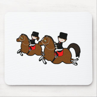 Cute cartoon boy girl riding dressage horses mouse pad