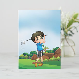 Cute Cartoon Boy Golfing Fun Golf Lover Design  Invitation