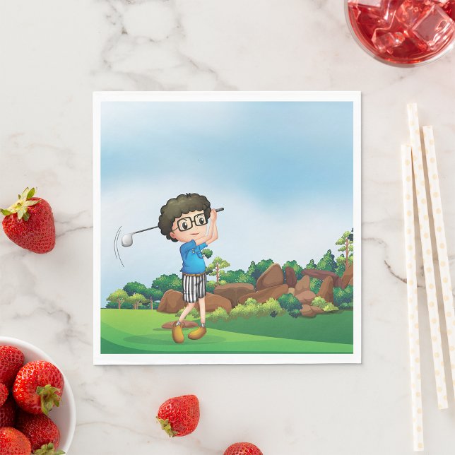 Cute Cartoon Boy Golfing Fun Golf Lover Design  Napkin (Creator Uploaded)