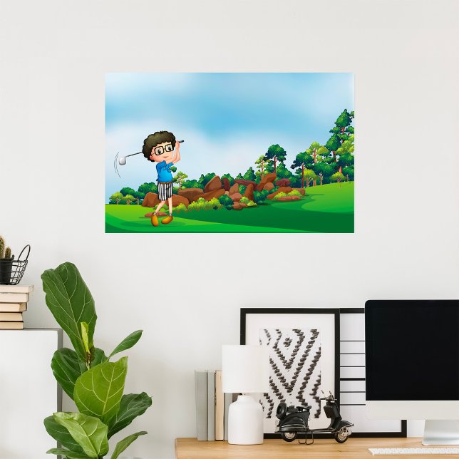 Cute Cartoon Boy Golfing Fun Golf Lover Design  Poster (Creator Uploaded)