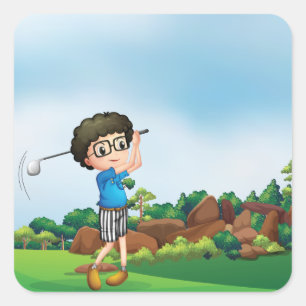 Cute Cartoon Boy Golfing Fun Golf Lover Design  Square Sticker