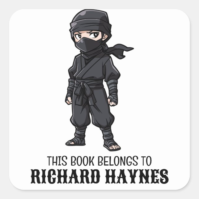 Cute Cartoon Boys BLack Ninja Book Label (Front)