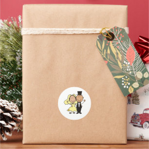 Cute Cartoon Bride and Groom Wedding Favour Sticke Classic Round Sticker