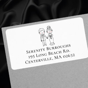 Cute Cartoon Bride Black White Boho Groom Wedding Label