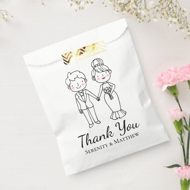 Cute Cartoon Bride Groom Thank You Wedding Favour Bags (Sealed)
