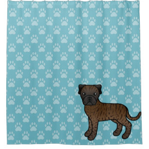 Cute Cartoon Brindle Bullmastiff Dog On Blue Shower Curtain