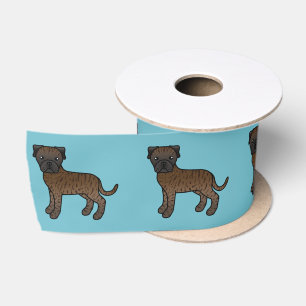 Cute Cartoon Brindle Bullmastiff Dogs Satin Ribbon