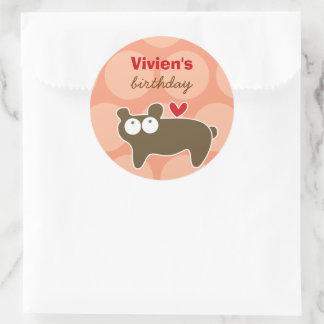 Cute Cartoon Brown Bear Fun Kid's Birthday Party Classic Round Sticker