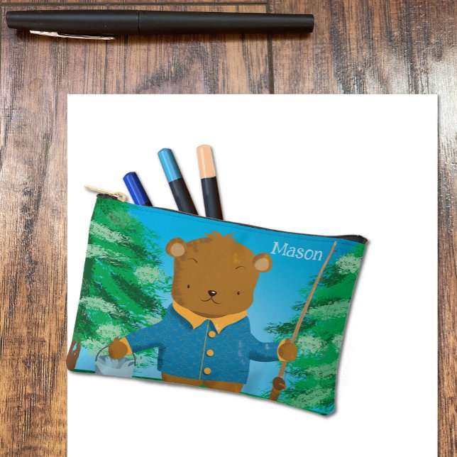Cute Cartoon Brown Bear Kid Pencil Pouch (Cartoon brown bear kid pencil pouch with name .)