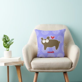 Cute Cartoon Brown Bear Love Fun Dots Children Kid Cushion