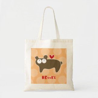 Cute Cartoon Brown Bear Love Fun Dots Girl Kids Tote Bag