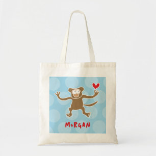 Cute Cartoon Brown Monkey Love Fun Dots Boy Kids Tote Bag