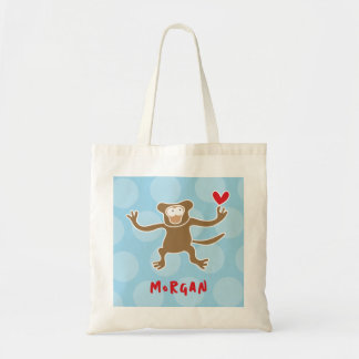 Cute Cartoon Brown Monkey Love Fun Dots Boy Kids Tote Bag