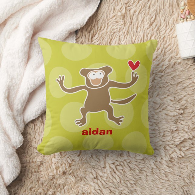 Cute Cartoon Brown Monkey Love Fun Dots Children Cushion (Blanket)